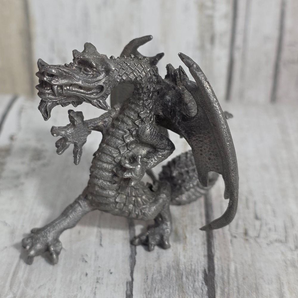 Vintage Pewter Dragon Figurine Miniature Mythical Fantasy Collectible 2.25 Inch - Picture 5 of 8